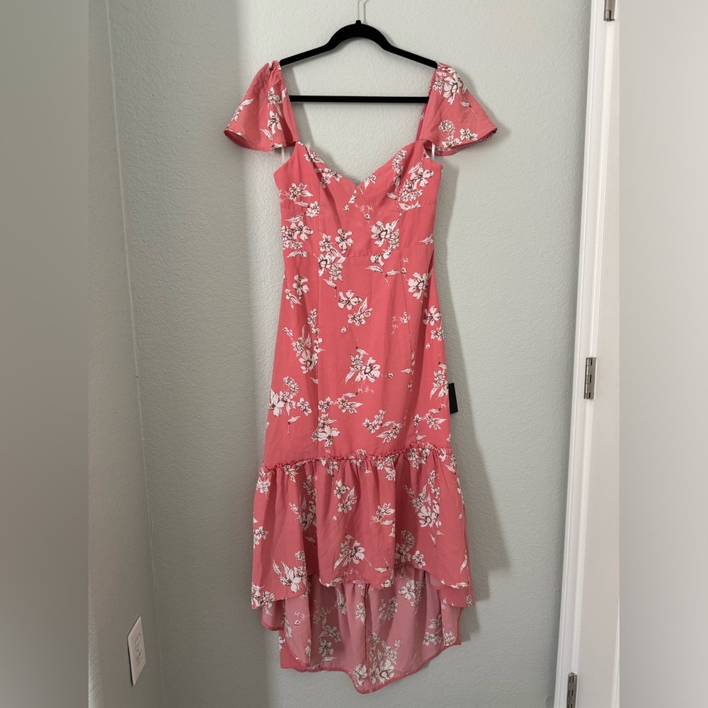 NWT Lulu’s Hello to Love Pink Floral Print Lace Up High Low Maxi Dress